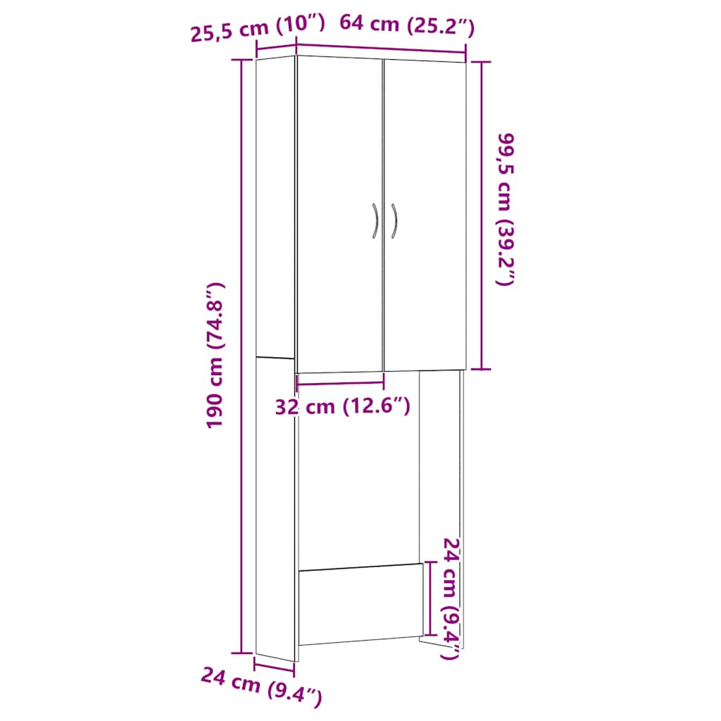 Waschmaschinenschrank Weiß 64x25,5x190 cm