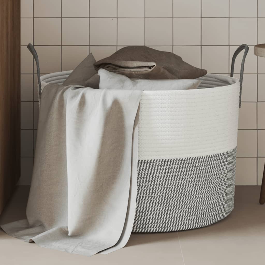 Aufbewahrungskorb Grau und Weiß Ø38x46 cm Baumwolle