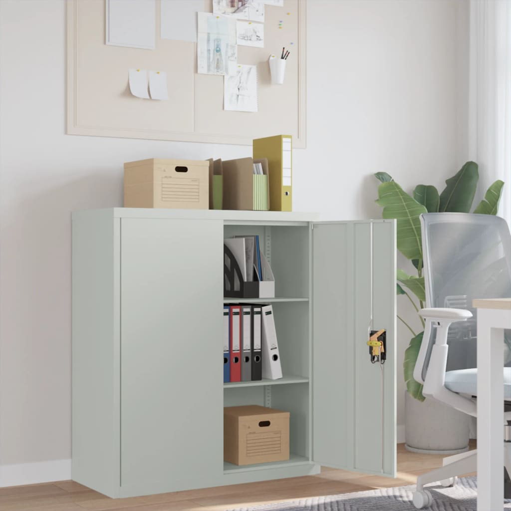 Aktenschrank mit 2 Türen Grau 90 cm Stahl