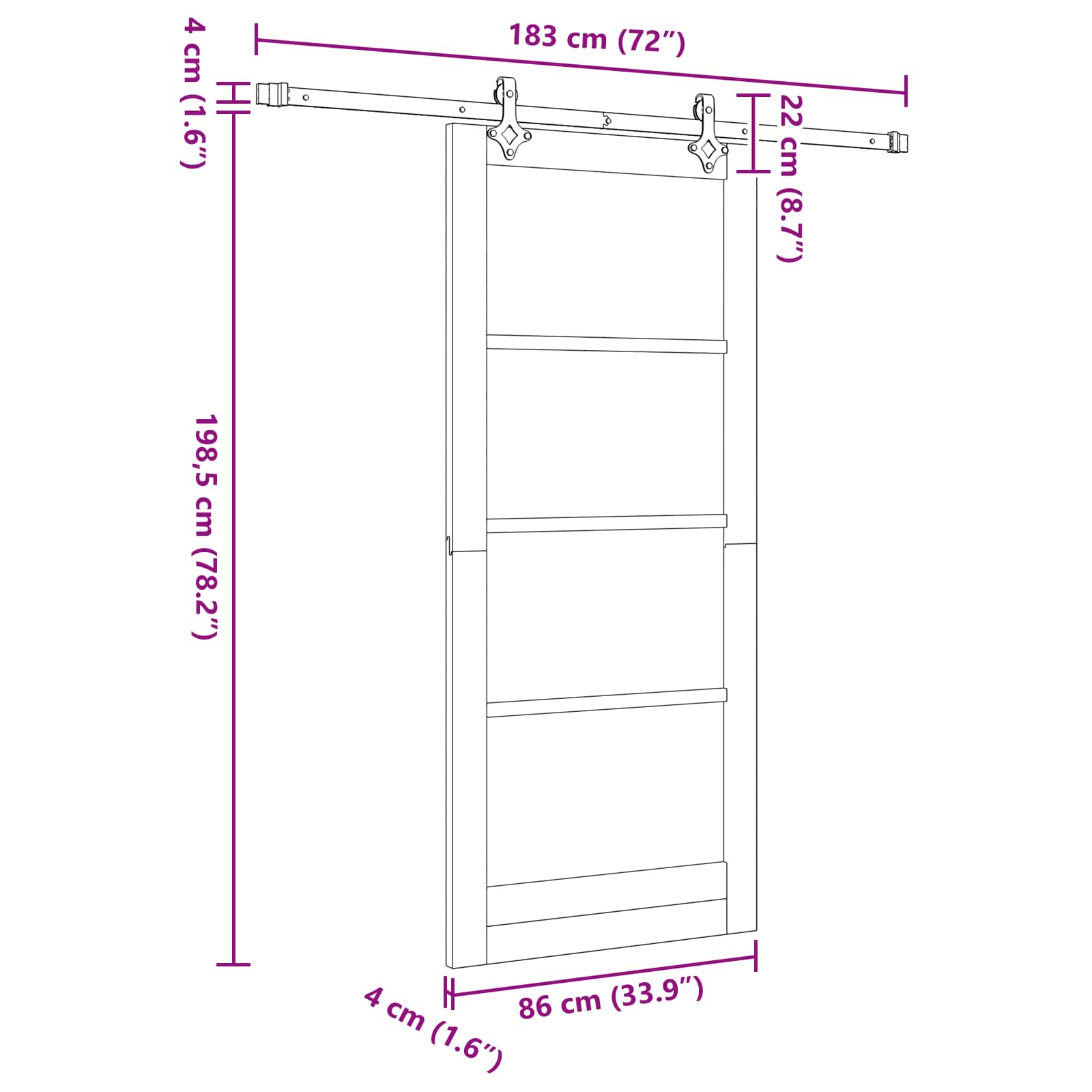 Schiebetür Natürlich und Schwarz 61 x 198,5 cm