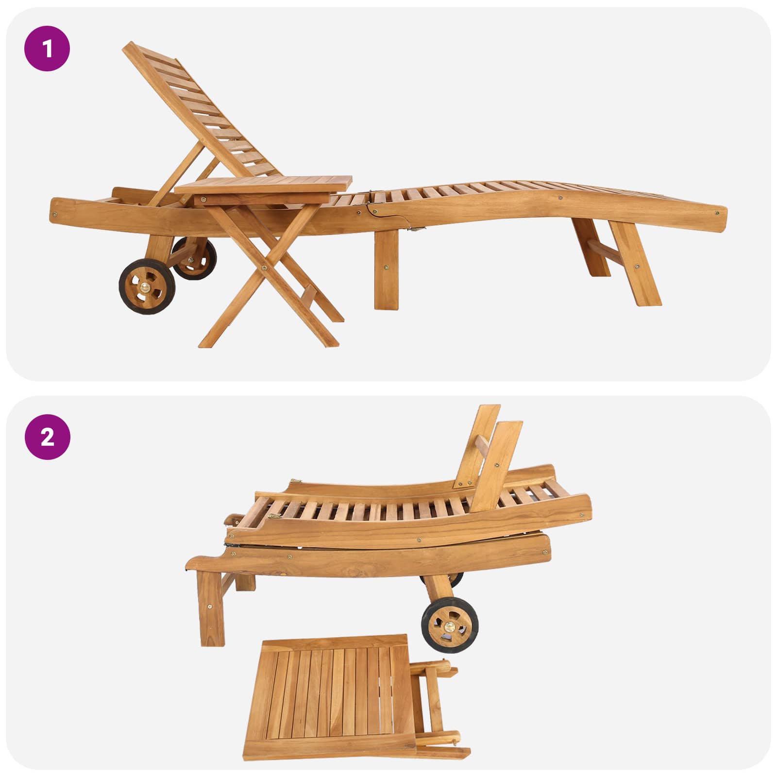 Sonnenliege Braun Massivholz Teak