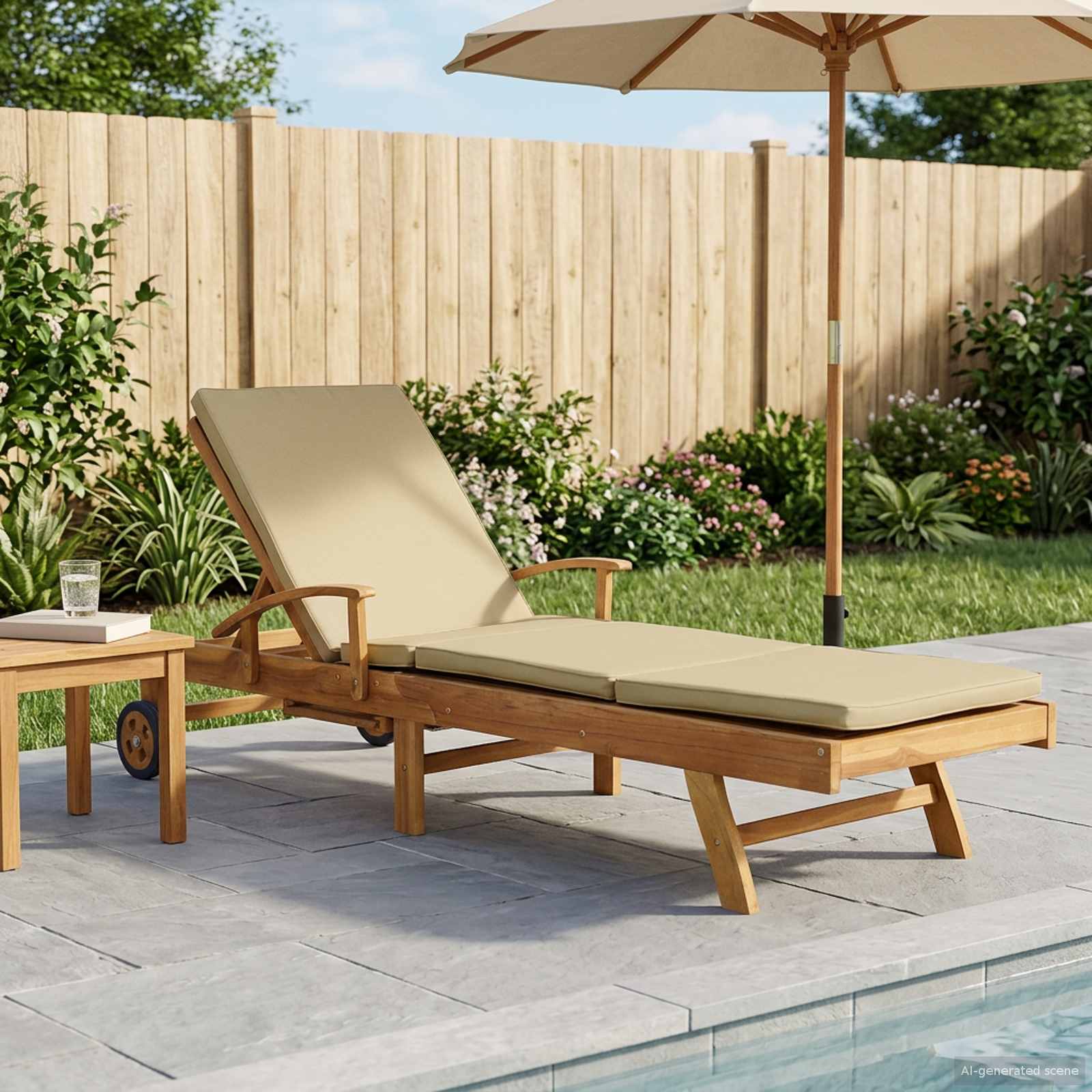 Sonnenliege 1-Person Braun Massivholz Teak