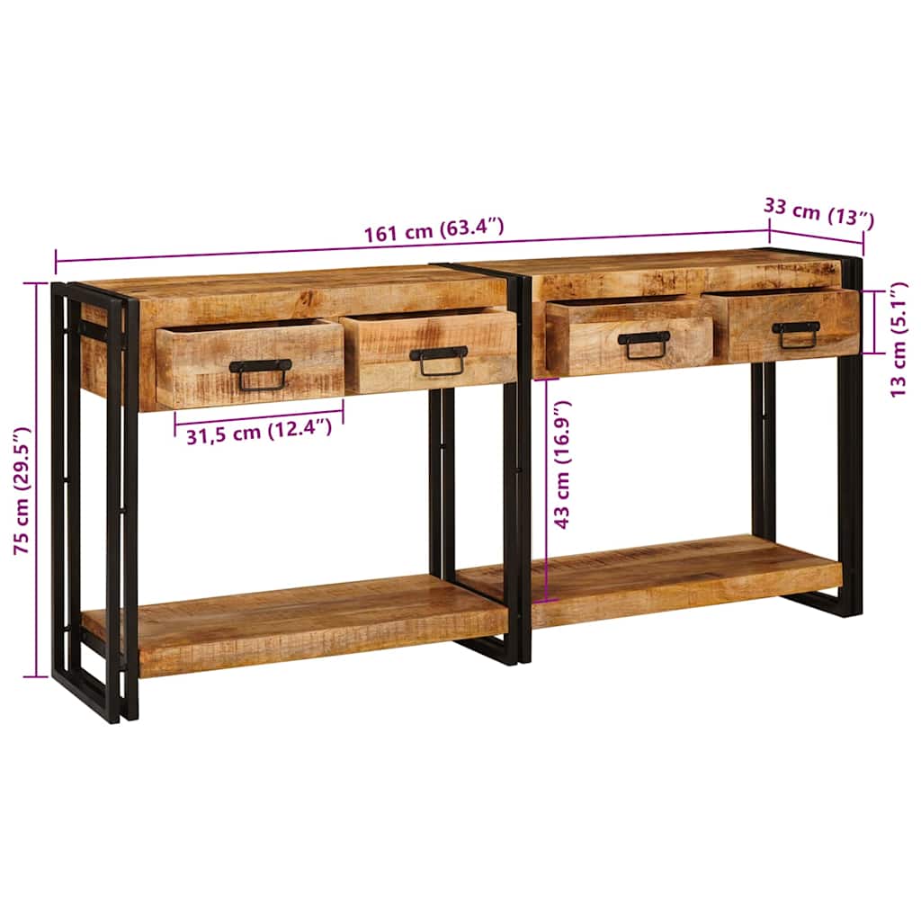 Konsolen-Tische 2 pcs Braun 161 x 33 x 75 cm Massivholz Mango