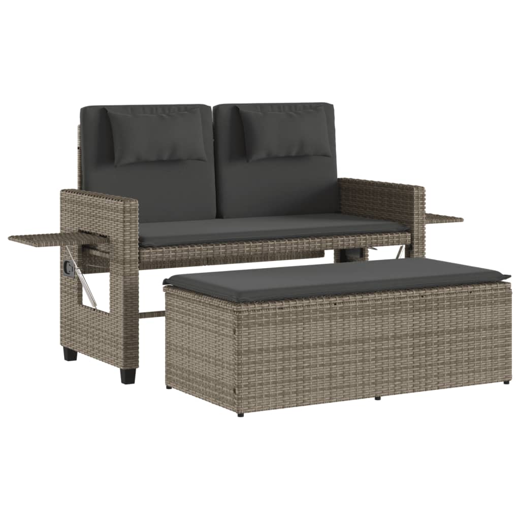 Gartenbank Verstellbar mit Kissen Schwarz Poly Rattan
