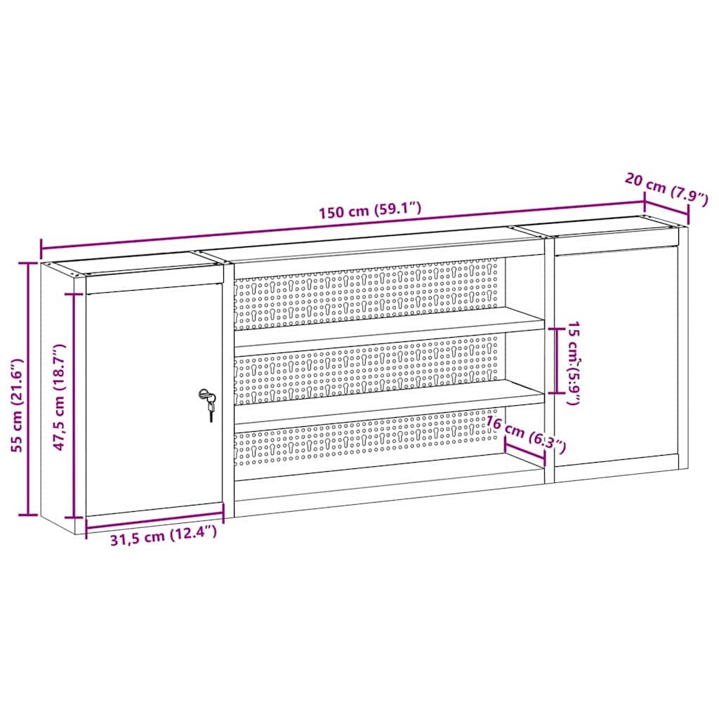 Werkzeugschrank mit Regal Schwarz und Grau 55 x 55 x 55 cm