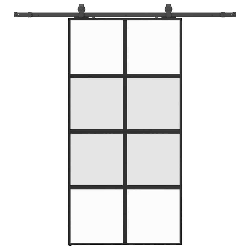 Schiebetür mit Beschlag Schwarz 76x205 cm ESG-Glas