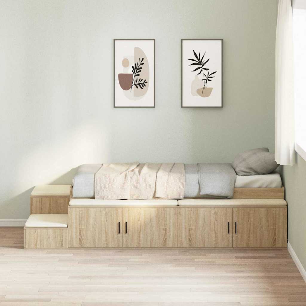 Aufbewahrungsbettgestell mit Speicher Weiß 80 cm Holzwerkstoff