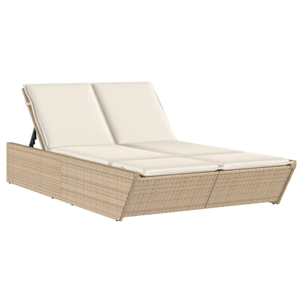 Doppel-Sonnenliege mit Kissen Schwarz Poly Rattan