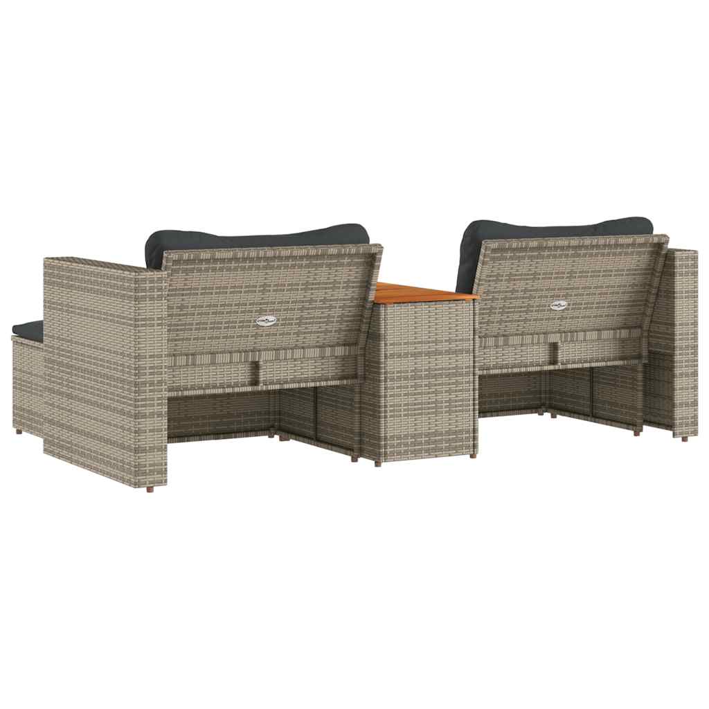 5tlg. Garten-Sofagarnitur mit Kissen Schwarz Poly Rattan Akazie