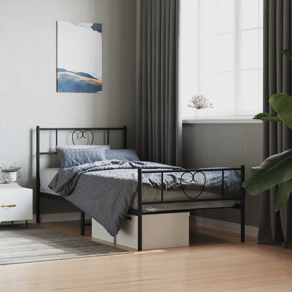 Bettgestell mit Kopfteil Metall Schwarz 100x190 cm