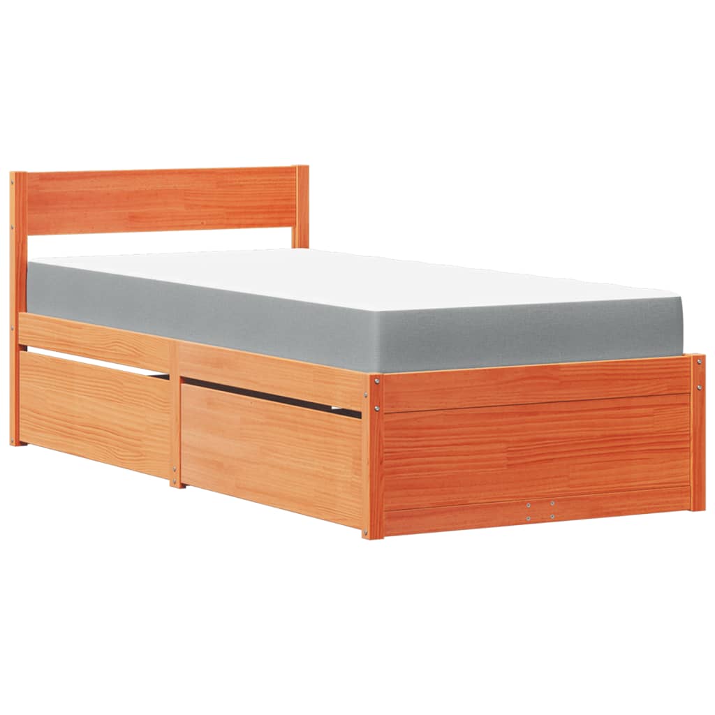 Bett mit Schubladen und Matratze 200x200 cm Massivholz Kiefer
