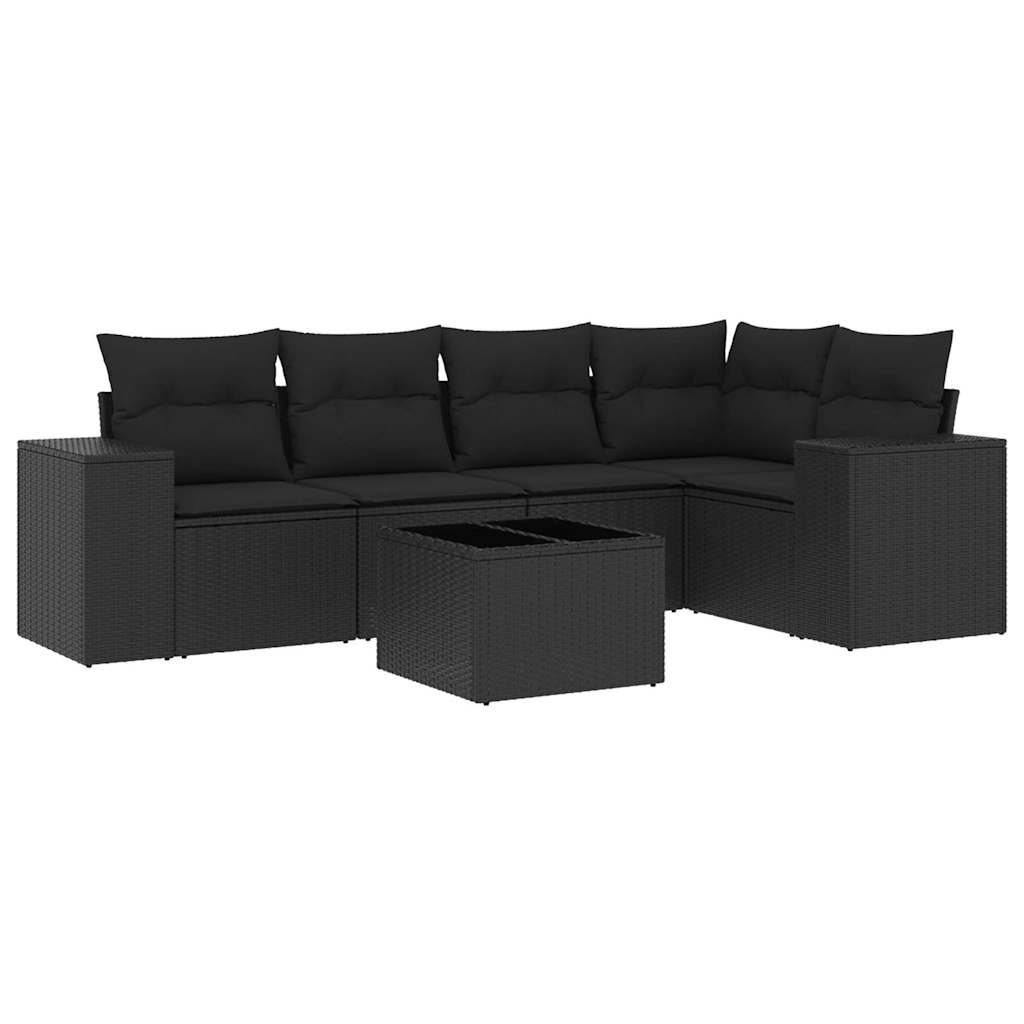 5-tlg. Garten-Sofagarnitur mit Kissen Schwarz Poly Rattan