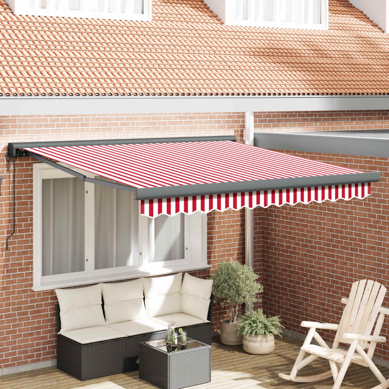Markise Einziehbar Blau und Weiß 4x3 m Stoff und Aluminium