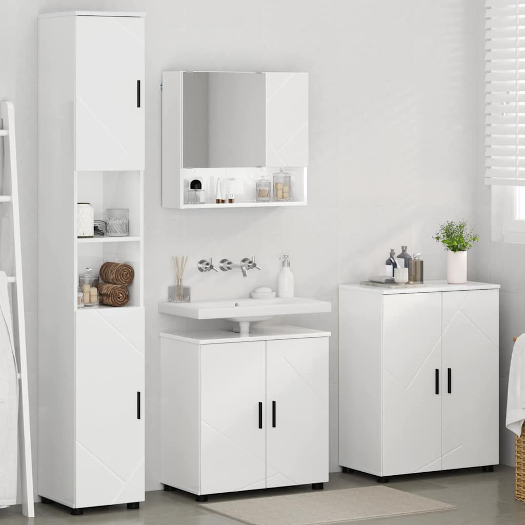 Badezimmermöbel-Set mit Tür 4 pcs Weiß Holzwerkstoff & Metall