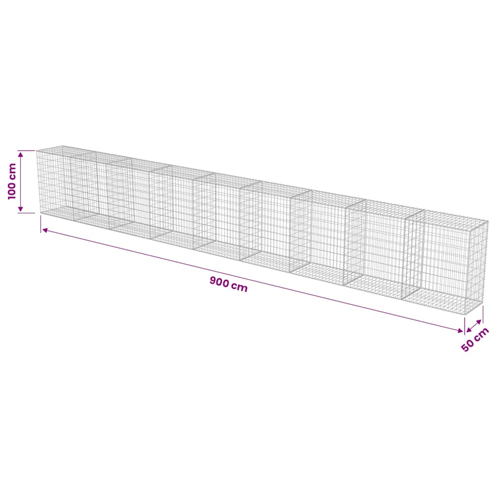 Gabionenwand mit Abdeckung Verzinkter Stahl 20×20×100 cm