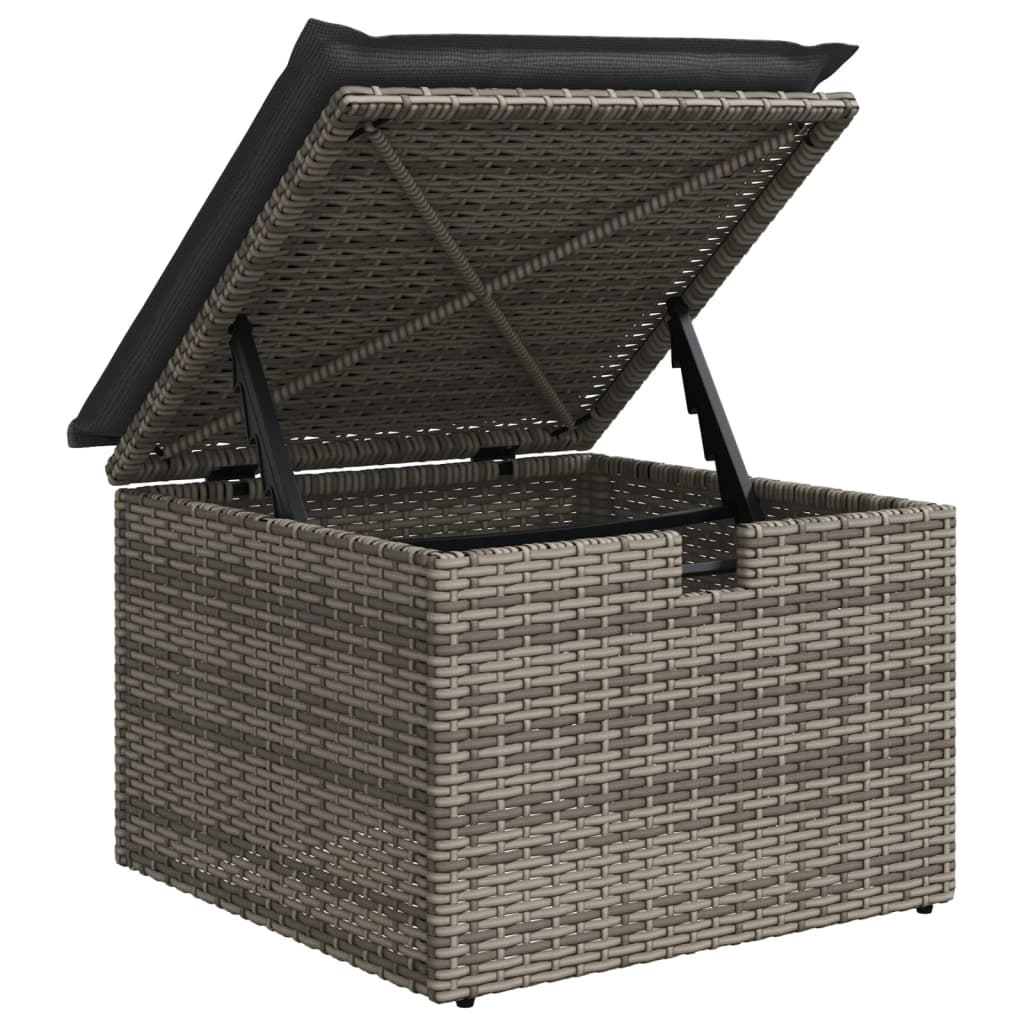Gartenhocker mit Kissen Schwarz 55x55x37 cm Poly Rattan