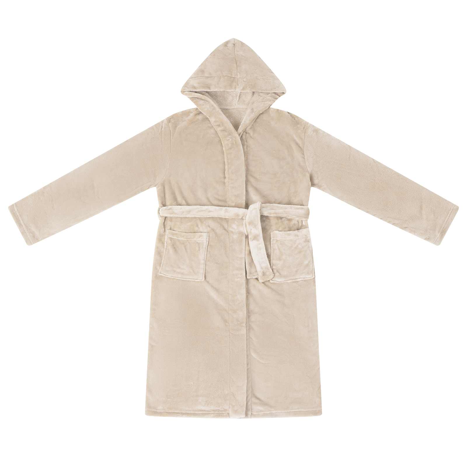 Bademantel Hoodie Beige S Flanell