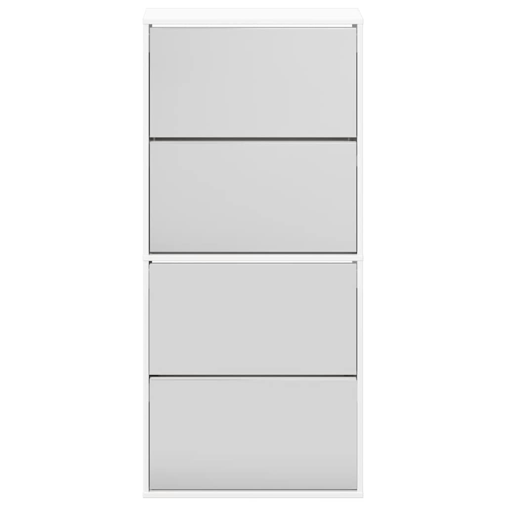 Schuhschrank mit 4 Fächern Spiegel Eiche 63×17×134 cm
