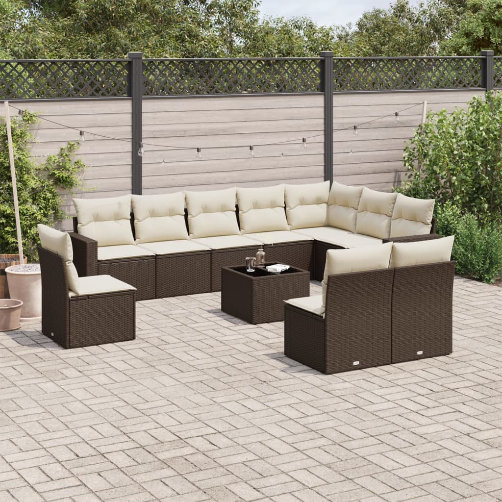 10-tlg. Garten-Sofagarnitur mit Kissen Schwarz Poly Rattan