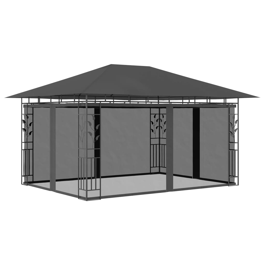 Pavillon mit Moskitonetz & LED-Lichterkette 3x3x2,73m Cremeweiß