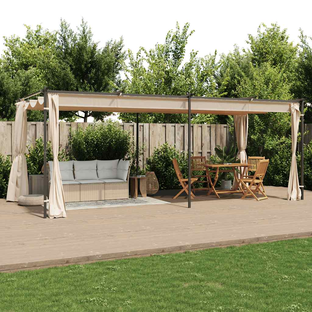 Pavillon mit Vorhängen 3x3 m Taupe Stahl
