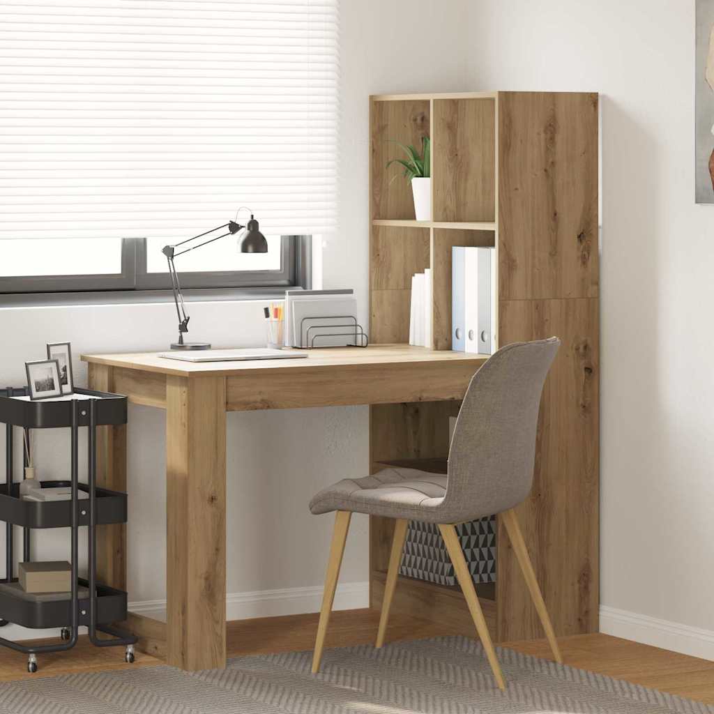 Schreibtisch mit Regal Schwarz Eichen-Optik 122 x 67 x 145 cm