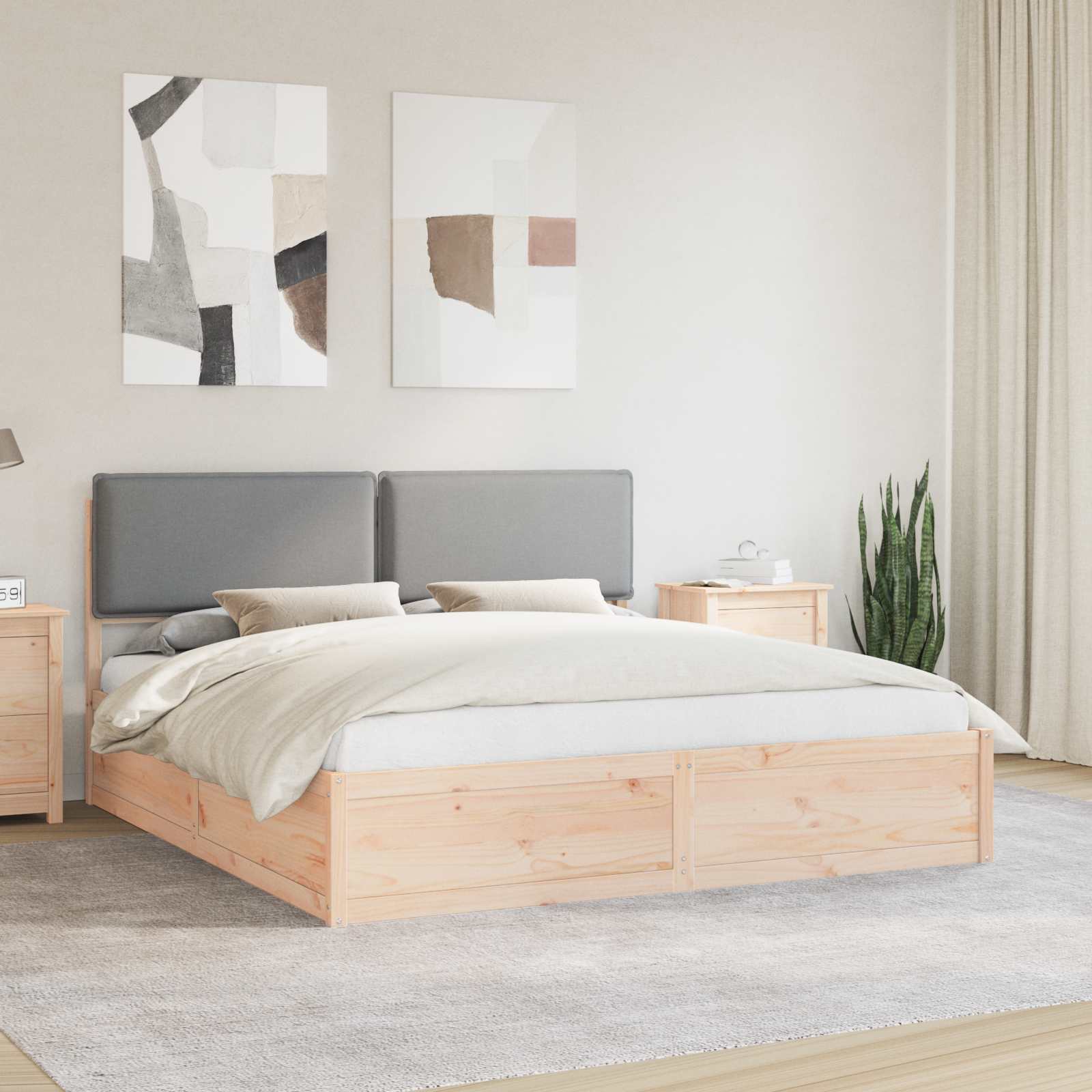 Bettgestell mit gepolstertem Kopfteil Hellgrau 200 x 200 cm