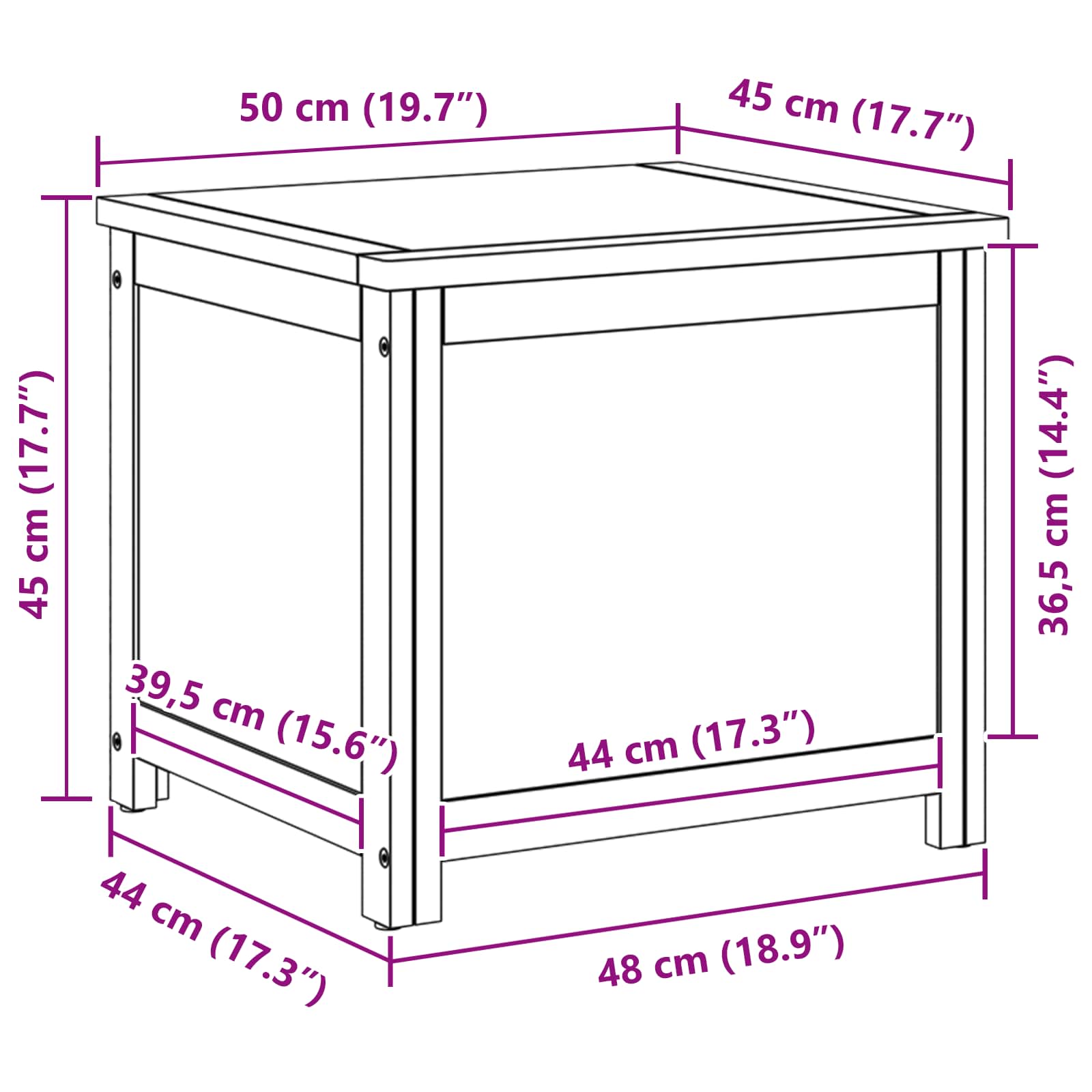 Aufbewahrungsbox 50 x 45 x 45 cm Massives Eichenholz