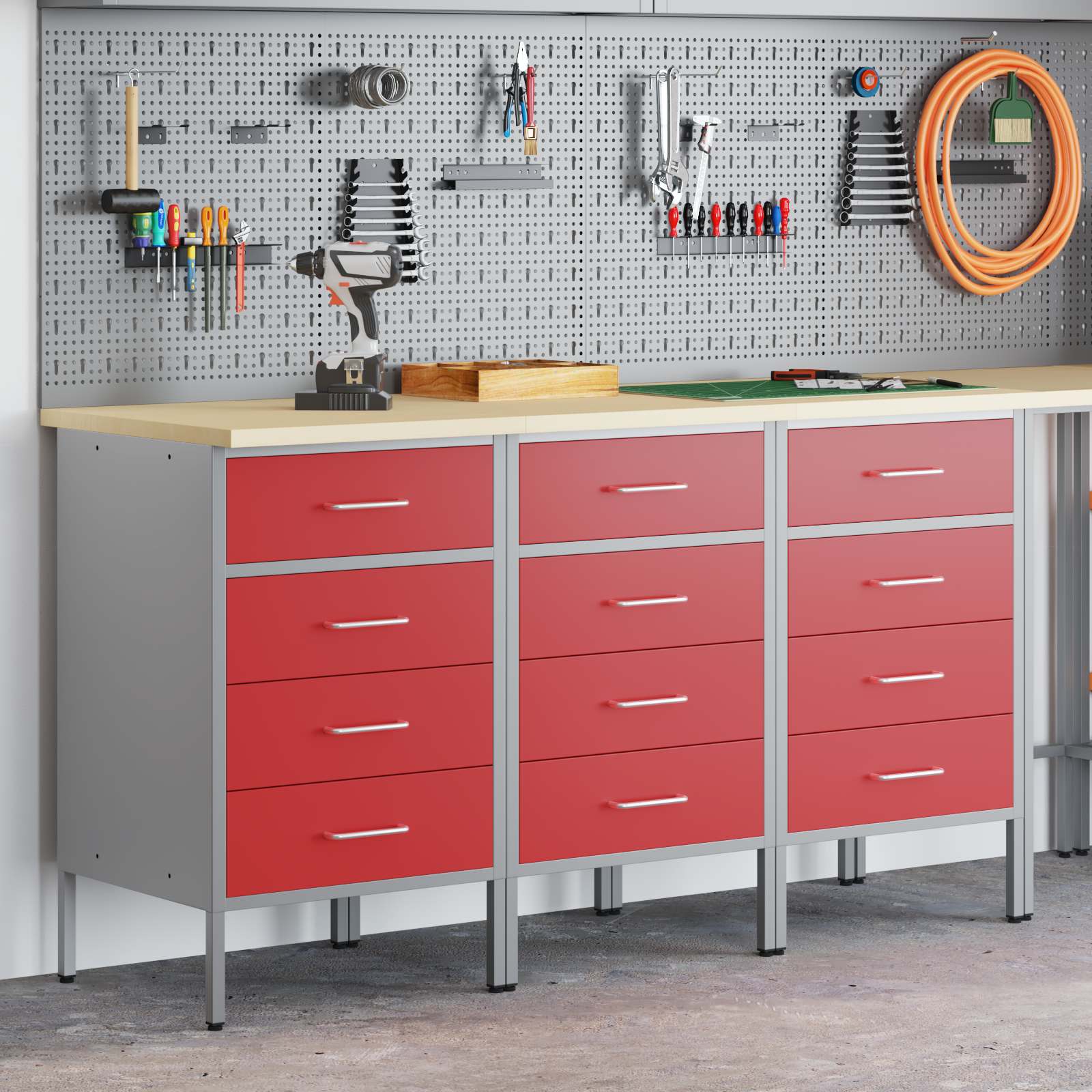 Werkbank mit Schubladen 2 pcs Rot und Grau 100 x 55 x 85 cm