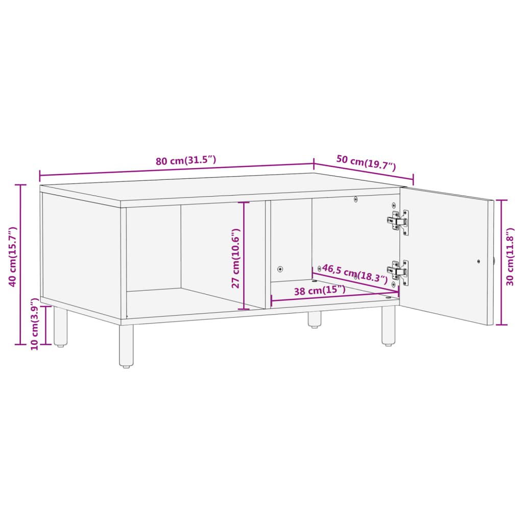 Couchtisch 80x50x40 cm Massivholz Akazie