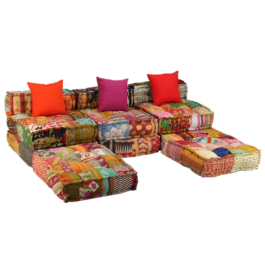 2-Sitzer Modularer Pouf Patchwork Stoff