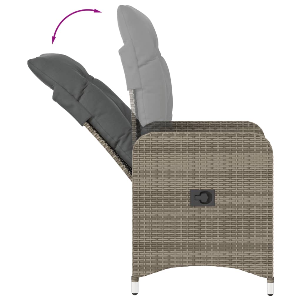 Gartensessel Verstellbar mit Kissen Schwarz Poly Rattan