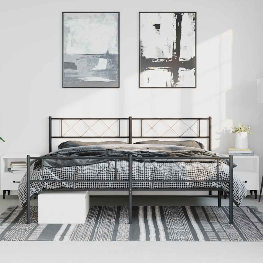 Bettgestell mit Kopfteil Metall Schwarz 100x190 cm