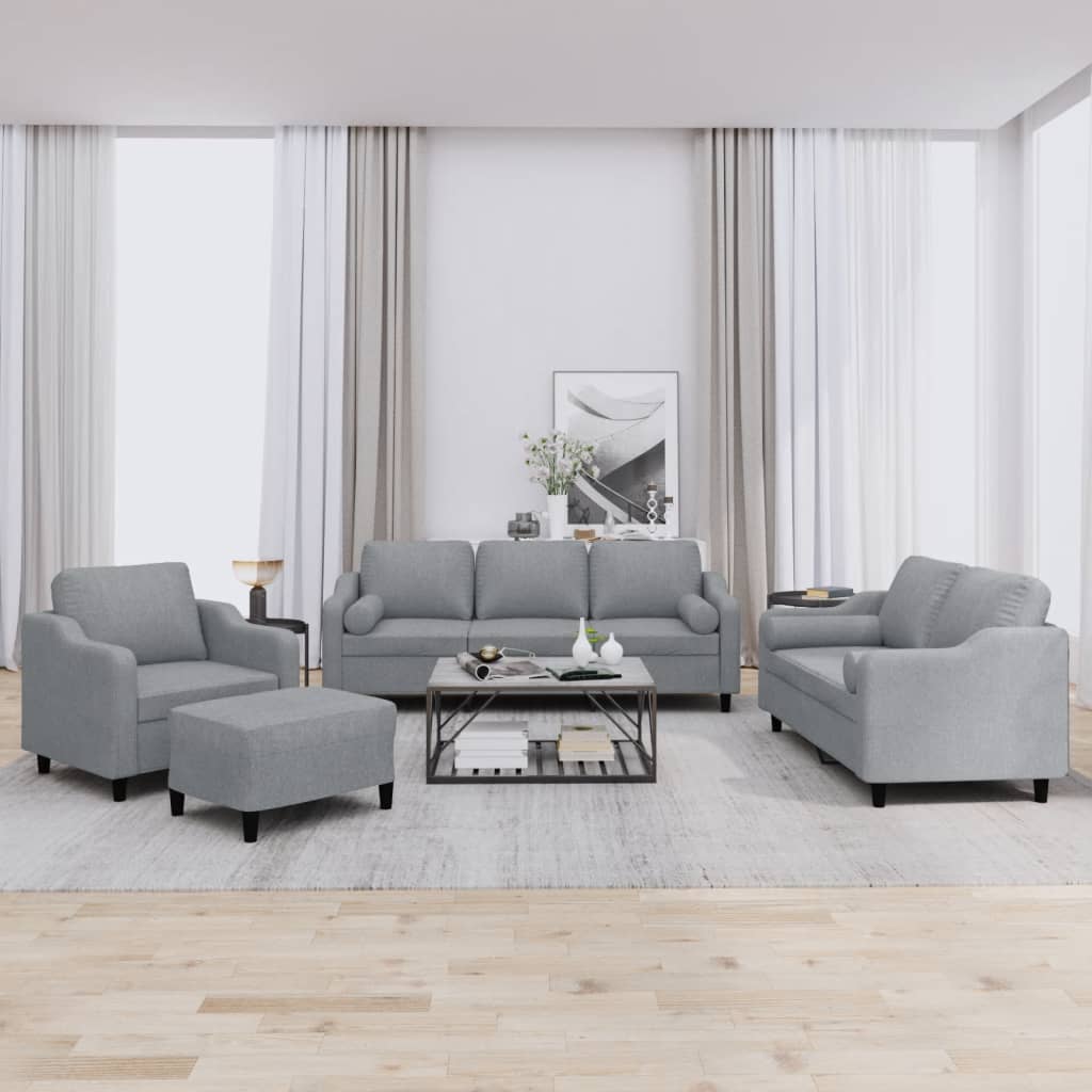 4-tlg. Sofagarnitur mit Kissen Braun Stoff