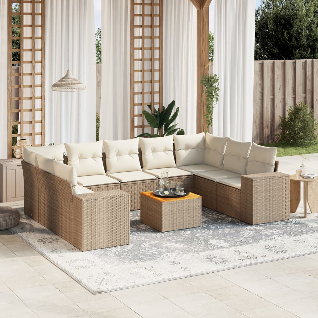 10-tlg. Garten-Sofagarnitur mit Kissen Schwarz Poly Rattan