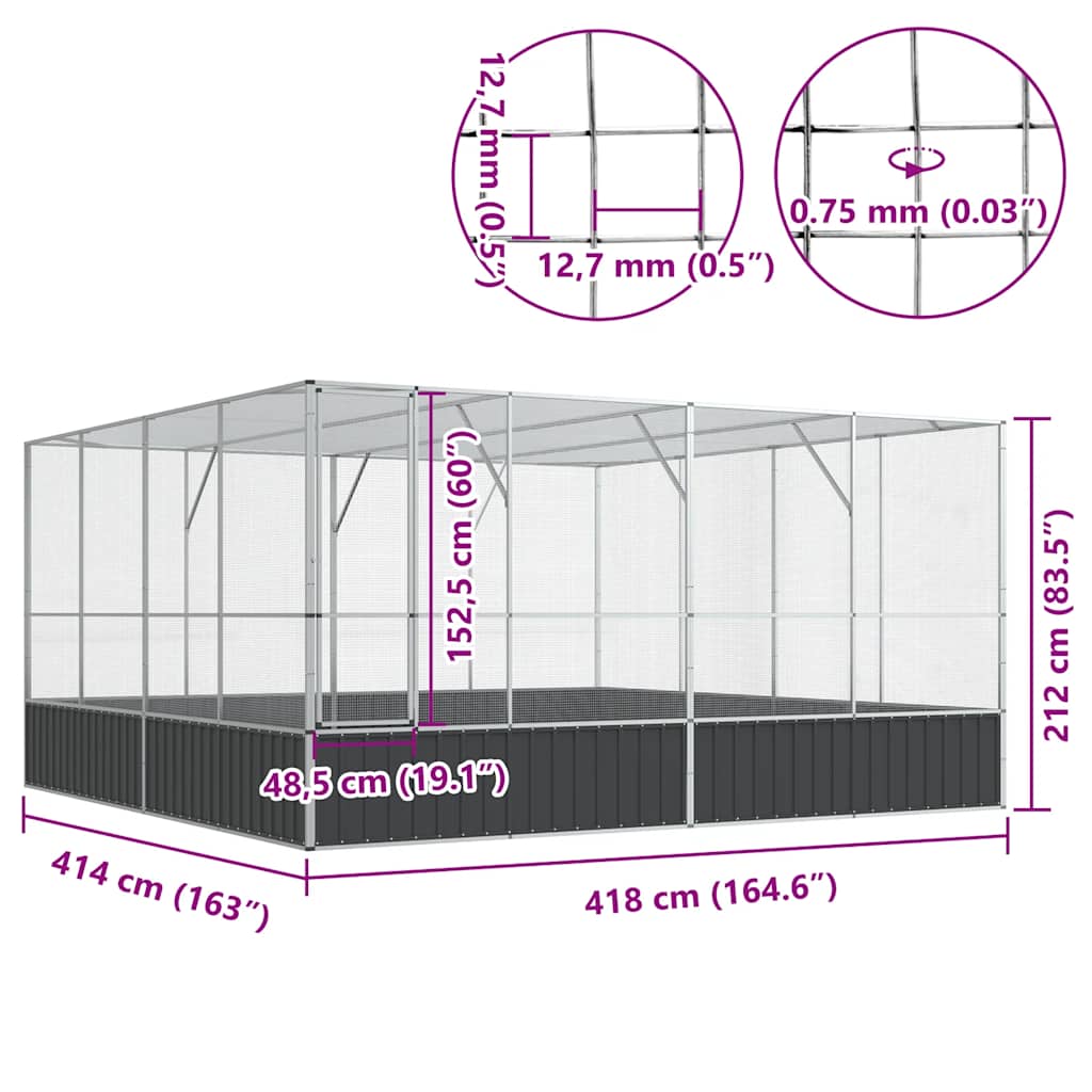 Voliere Silbern 210,5x107x212 cm Stahl