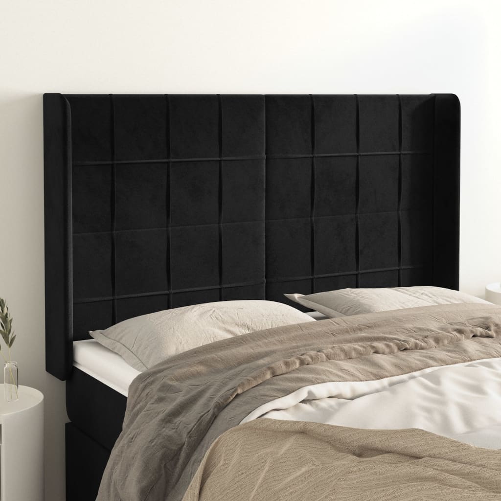 Kopfteil mit Ohren Dunkelblau 93x16x78/88 cm Samt