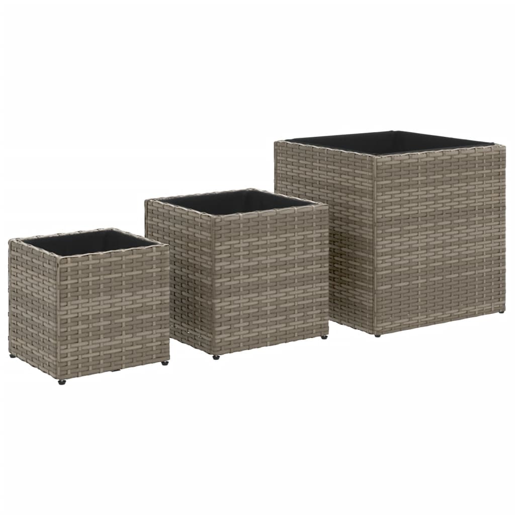 Pflanzkübel 3 Stk. Schwarz Poly Rattan