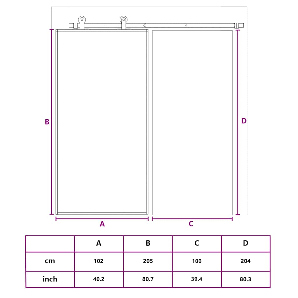 Schiebetür Aluminium und ESG Glas 90x205 cm Schwarz
