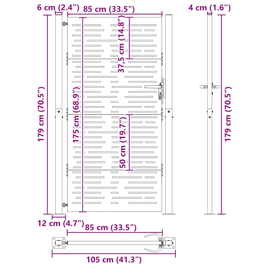 Gartentor 100x75 cm Cortenstahl Quadratisches Design