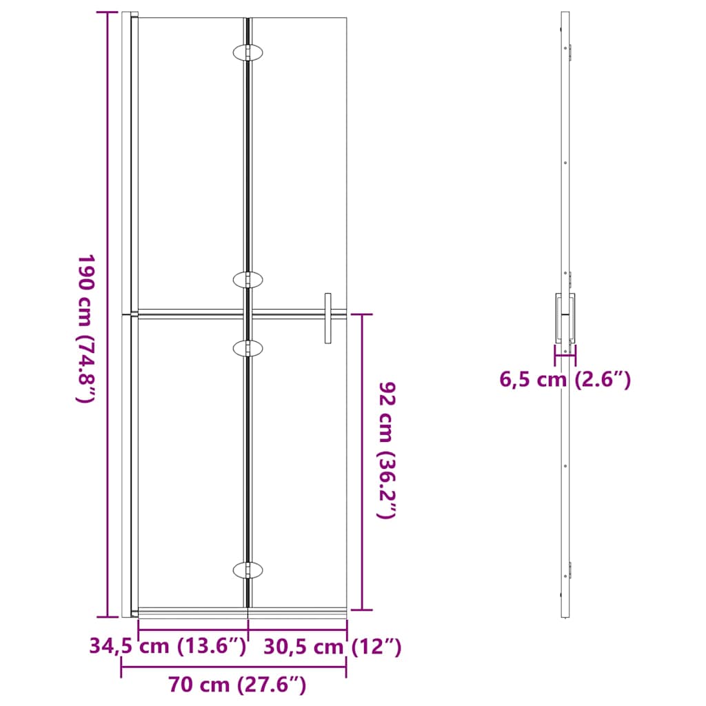 Faltbare begehbare Duschwand Transparentes ESG Glas 70x190 cm