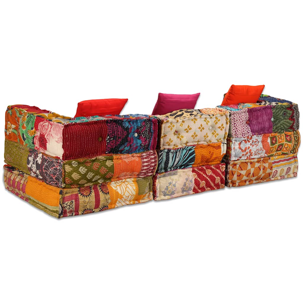 2-Sitzer Modularer Pouf Patchwork Stoff