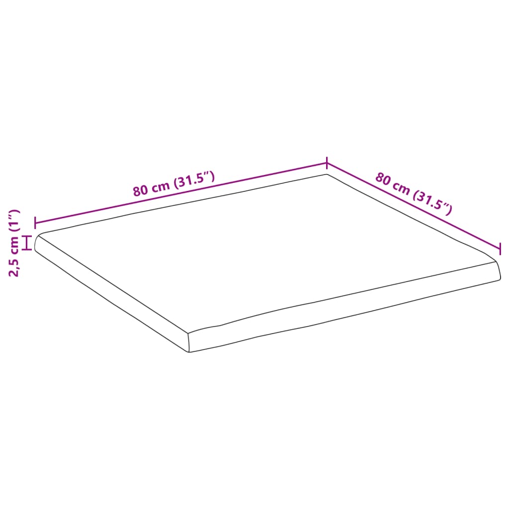 Tischplatte 40x40x2,5 cm Rechteckig Massivholz Akazie Baumkante
