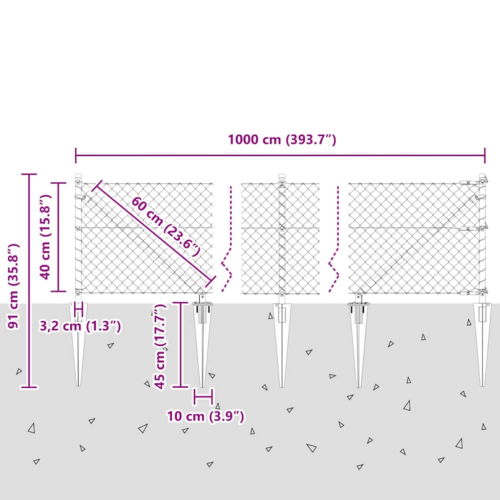 Outdoor Kettenglied-Zaun Erdfixierung 10 x 0,4 m Grün Netz