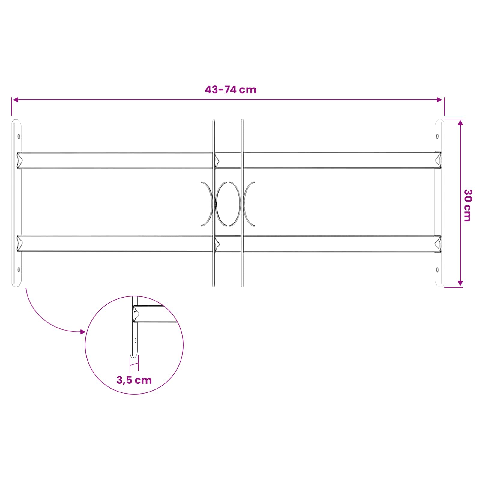 Fenstergitter Verstellbar mit 3 Querstäben 500-650 mm