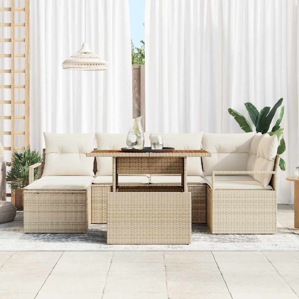 Garten Essgruppe mit Kissen 7 pcs Schwarz und Creme