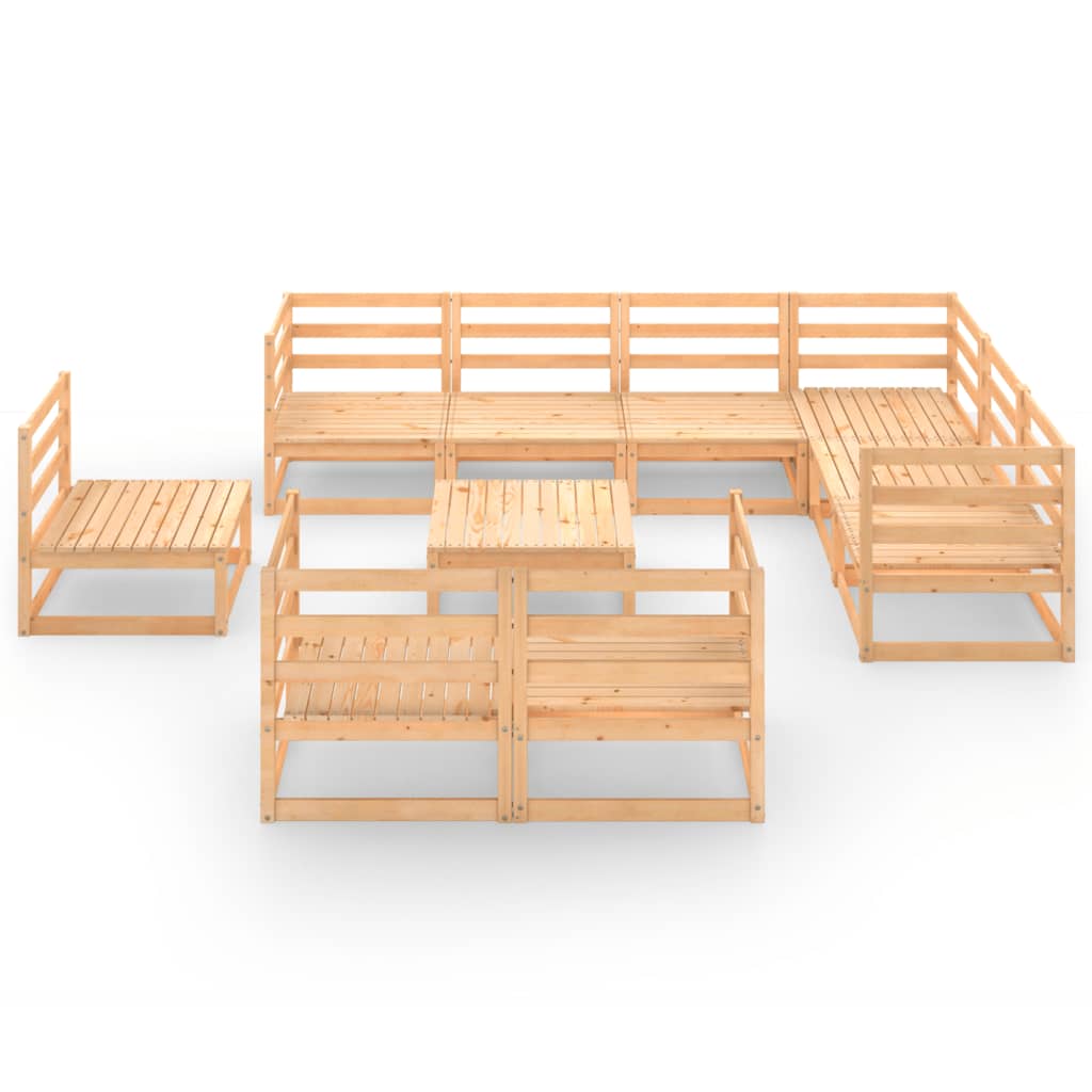 10-tlg. Garten-Lounge-Set mit Kissen Massivholz Kiefer