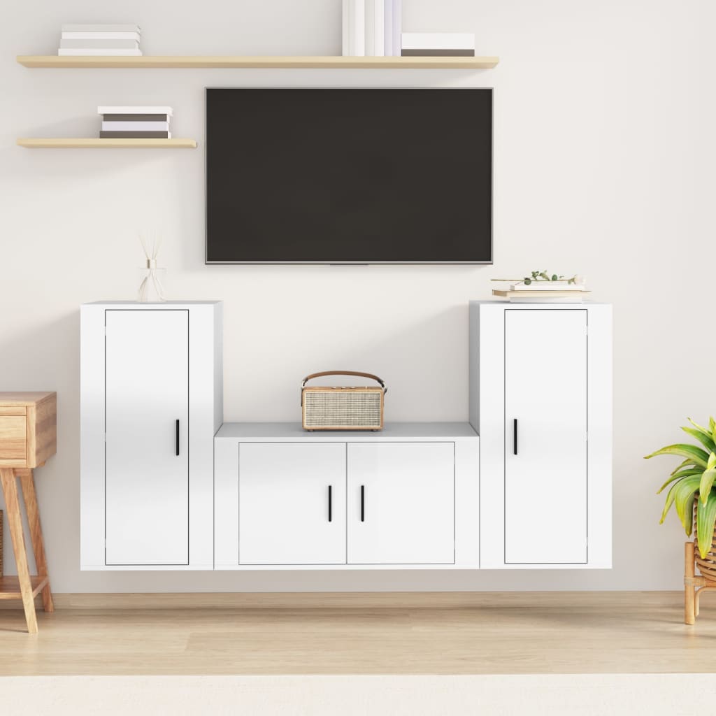 3-tlg. TV-Schrank-Set Weiß Holzwerkstoff