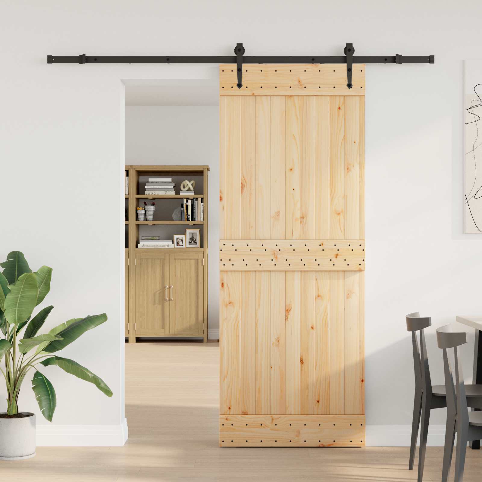 Schiebetür NARVIK Natürlich und Schwarz 70 x 210 cm (152,5 cm)