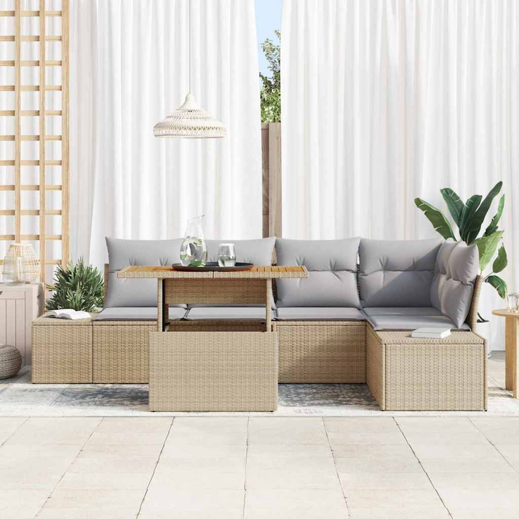 Garten Essgruppe mit Kissen 6 pcs Schwarz und Creme
